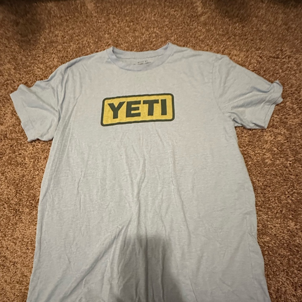 YETI Light Blue T-Shirt with Yellow Logo